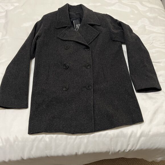 J.Percy 100% Merino Wool Pea Coat Charcoal Gray Nautical Made in USA Size 6 - Picture 7 of 12
